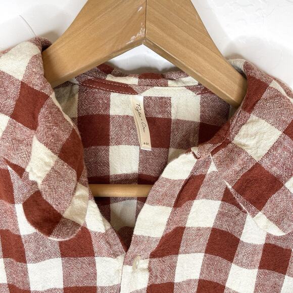 Rylee + Cru Button Up Ruby Rust Cream Plaid Top Girls 4-5 Short Sleeve Oversized - Picture 2 of 5